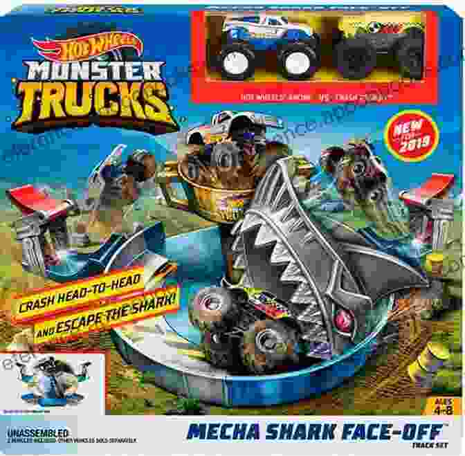 Ace Landers In His Shark Crusher Monster Truck, Facing Off Against A Great White Shark Shark Attack (Hot Wheels) Ace Landers