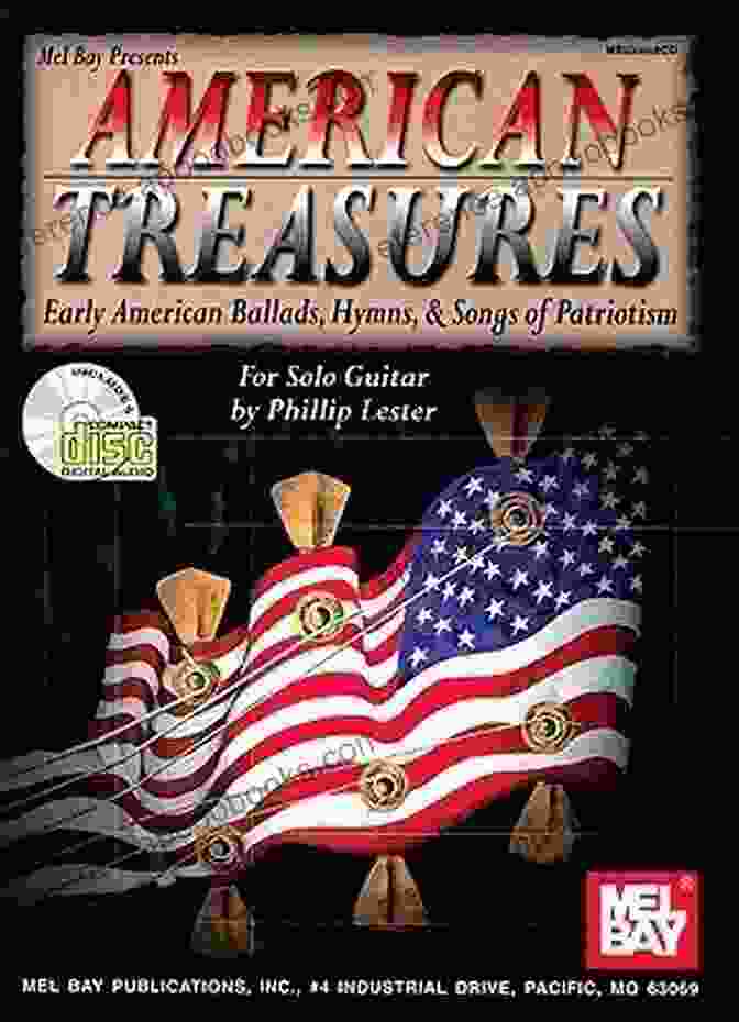 Early American Ballads Hymns Songs Of Patriotism For Solo Guitar Book Cover Featuring A Rustic Guitar And Vintage Sheet Music American Treasures: Early American Ballads Hymns Songs Of Patriotism For Solo Guitar